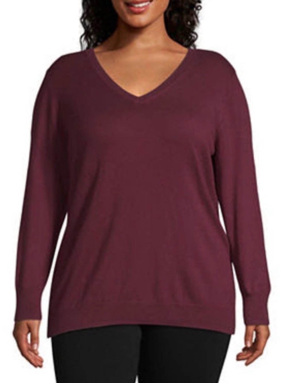 Worthington Long Sleeve
V Neck Sweater Wine Size 2X